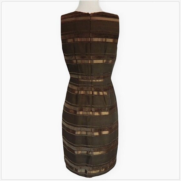 Max and Cleo Brown Satin Stripe Fitted Sheath Sleeveless Cocktail Dress 2 - Picture 4 of 5